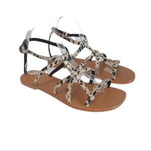 Torgeis Strappy Leather Syrene Sandals Leopard Print Calf Hair